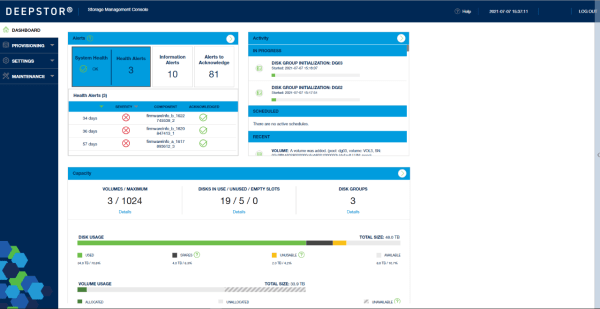 Deepstor UI main interface